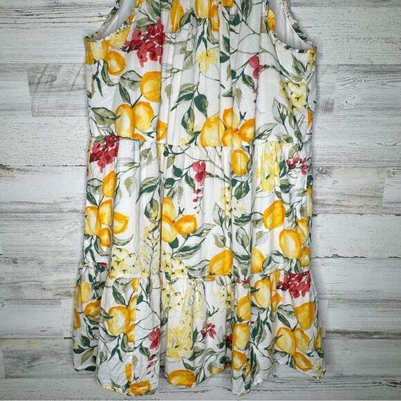 🍁 Julia Jordan Lemon Print Cotton Summer Sundress Mini Dress Lined Ivory Multi - Picture 5 of 14